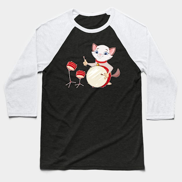 Cool Cat Playing Jazz on Drums Baseball T-Shirt by Dunnhlpp